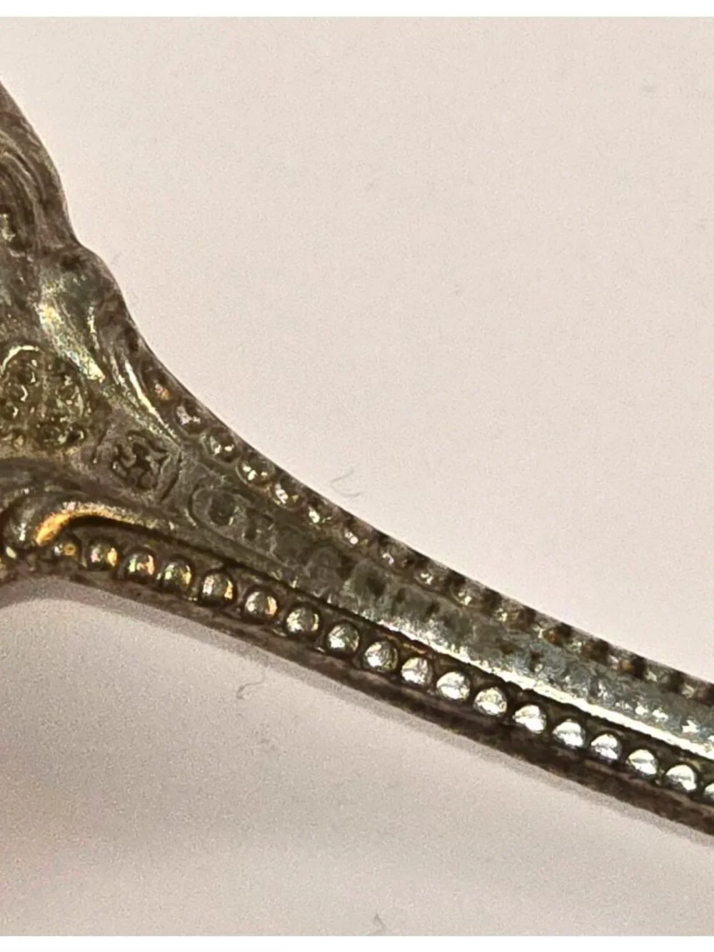 Antique Sterling Silver Teaspoon Beaded Handle Monogrammed 1900 CM2277